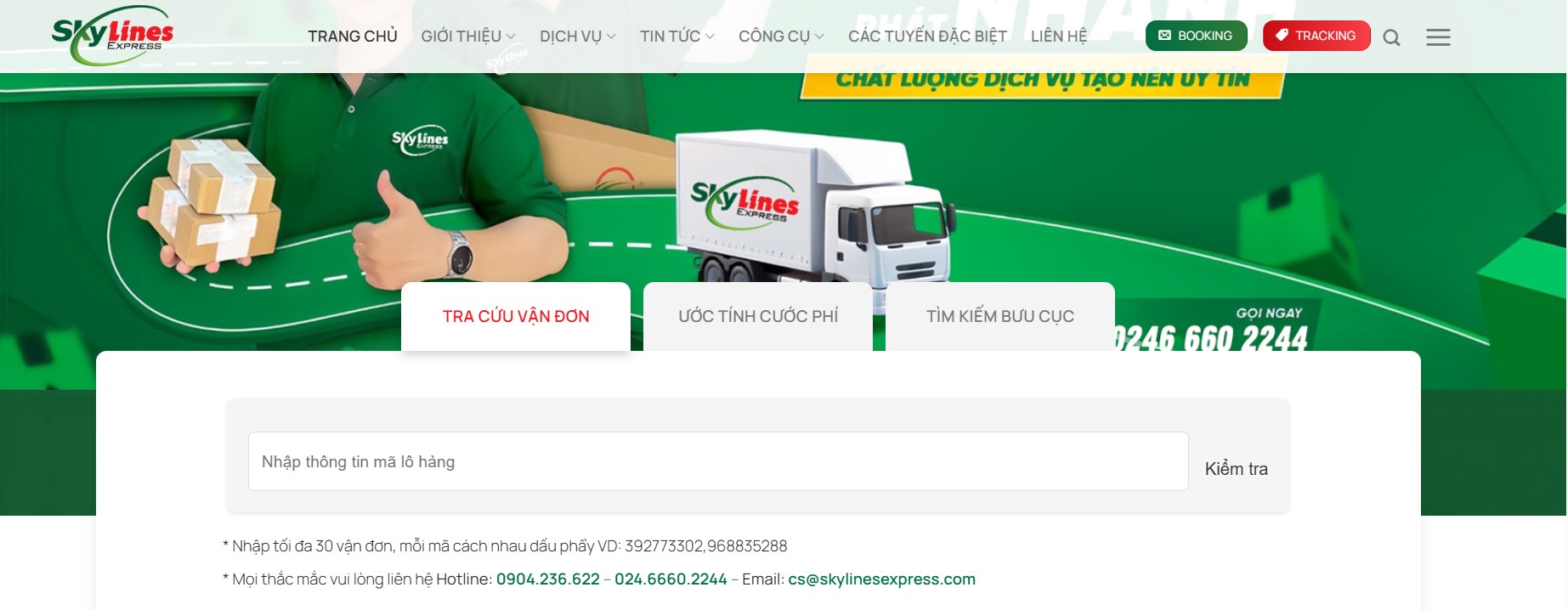 Khách hàng có thể dễ dàng tra cứu trên trang web chính thức của Skylines Express