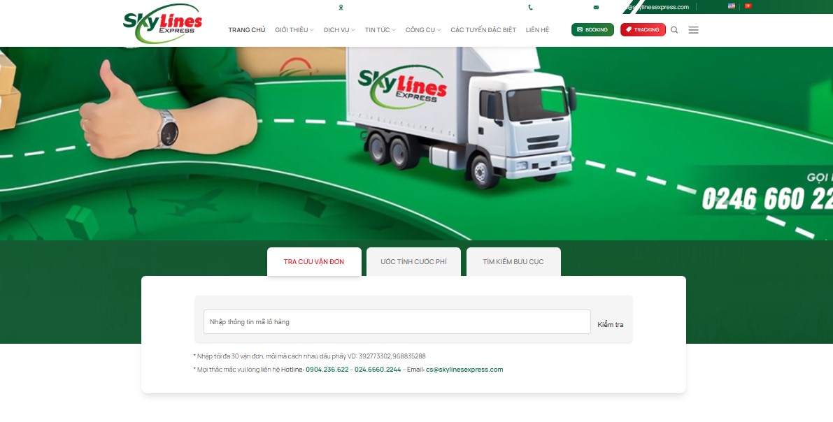 Dễ dàng tra cứu giao hàng trên website của Skylines Express