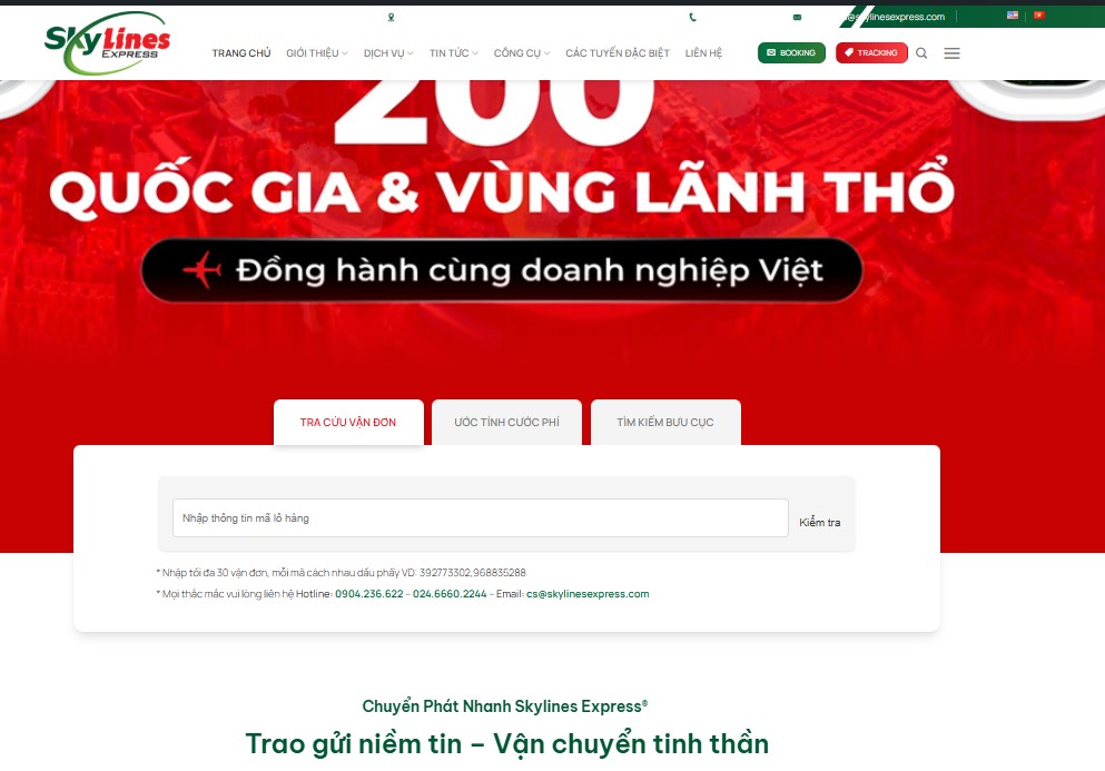 Mã vận đơn có thể dễ dàng được tra cứu ngay tại website của Skylines Express